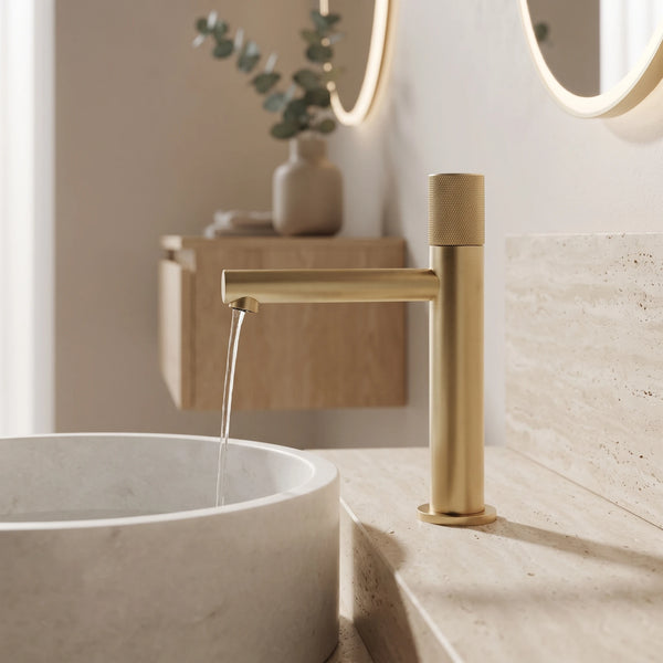 Bainelys AMBRE – Mitigeur de Lavabo Moleté Or Brossé