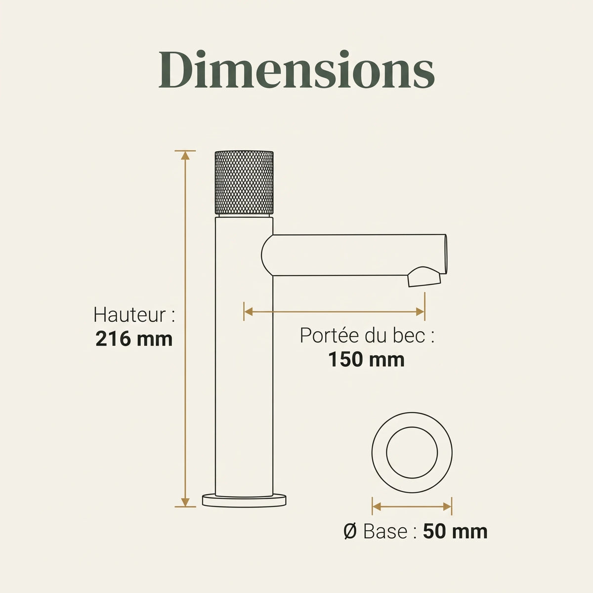 Bainelys AMBRE – Mitigeur de Lavabo Moleté Or Brossé