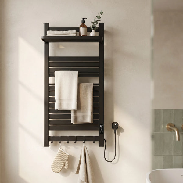 Bainelys ELYS – Sèche-Serviette Électrique Design avec Étagère Pliable
