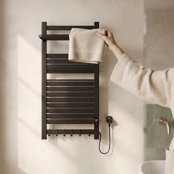 Bainelys ELYS – Sèche-Serviette Électrique Design avec Étagère Pliable