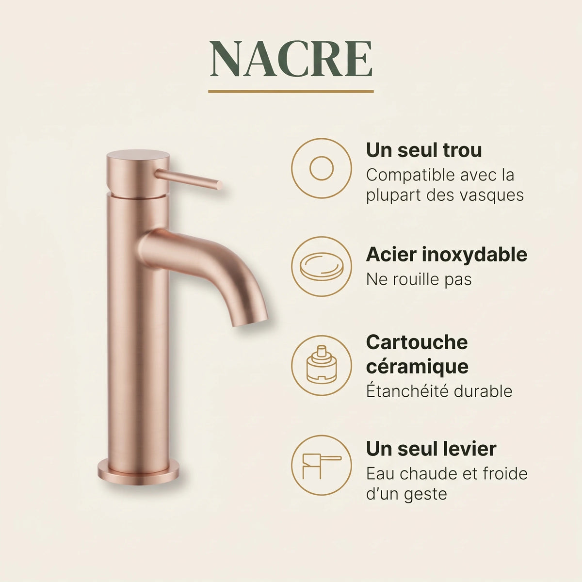 Bainelys NACRE – Mitigeur de Lavabo Or Rose Brossé