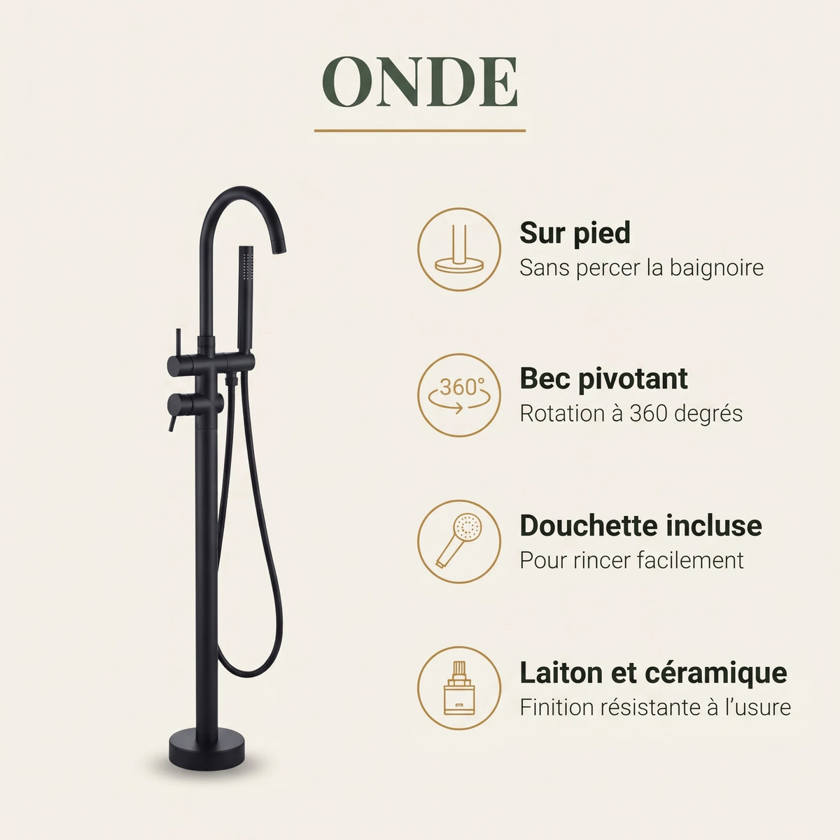 Bainelys ONDE – Robinet de Baignoire sur Pied